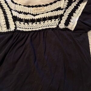 Lucky Brand Black and Cream Crochet Blouse